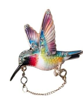 Multicolor Hummingbird Enamel Bird Brooch with Rhinestones